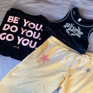 PINK Victoria's Secret 3-piece bundle cozy Black and Yellow Short Sleeve Tee